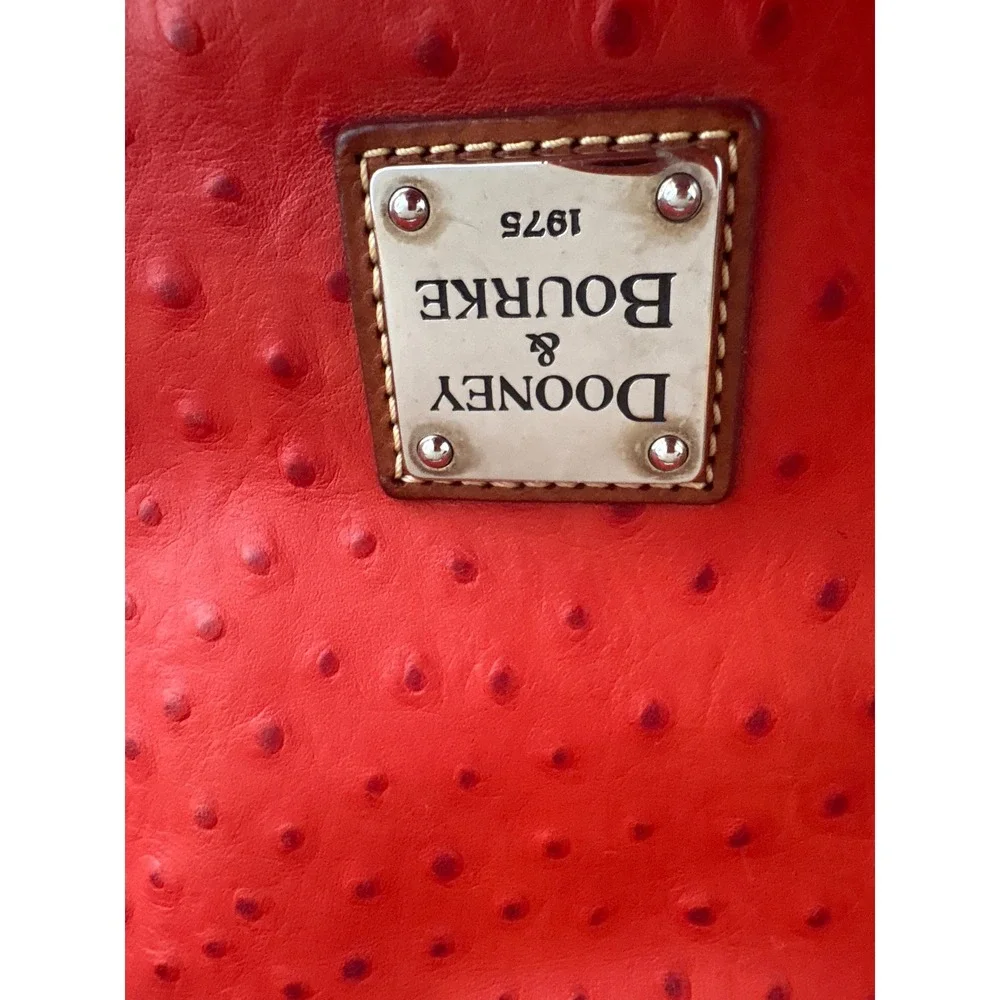 Vintage Dooney & Bourke Red Ostrich Embossed Leather Hobo Shoulder Bag Silver